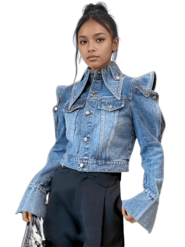 New Trendy Women's Ruffled Edge Shoulder Denim Coat Autumn Fashion Lapel Long Sleeve Jacket Female, Drestiny, Denim Coats, Coats, Denim Jackets, Jackets, Womens Blue Denim Jacket, United States, Canada, Australia, New Zealand, United Kingdom, One Size, Blue, shopdrestiny.com
